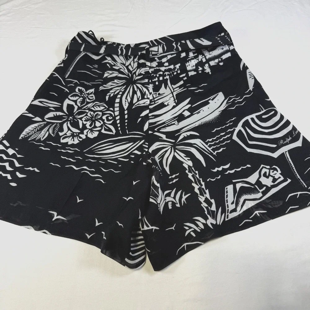Ralph Lauren Purple Label Keri Beach Print Silk Gauze‎ Shorts Women's Size Small